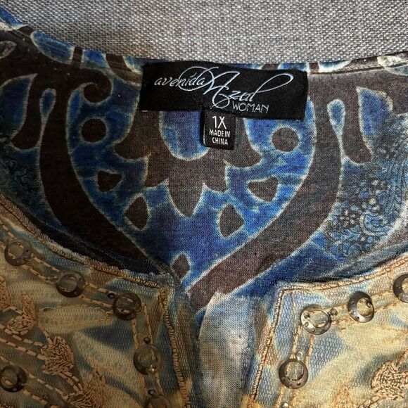 Whimsigoth Top 1X  Retro Asymmetrical Sleeves Studded Hippie 70’s byAvenida Axal - Picture 5 of 13